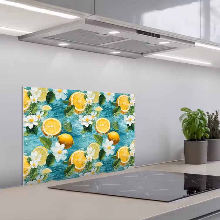 Citroen - Bloemen - Bruisend - Water keuken achterwand spatscherm klein 900 -3d_schuin