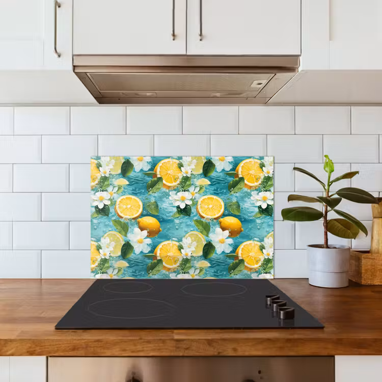 Citroen - Bloemen - Bruisend - Water keuken achterwand spatscherm klein 900 -sfeer2