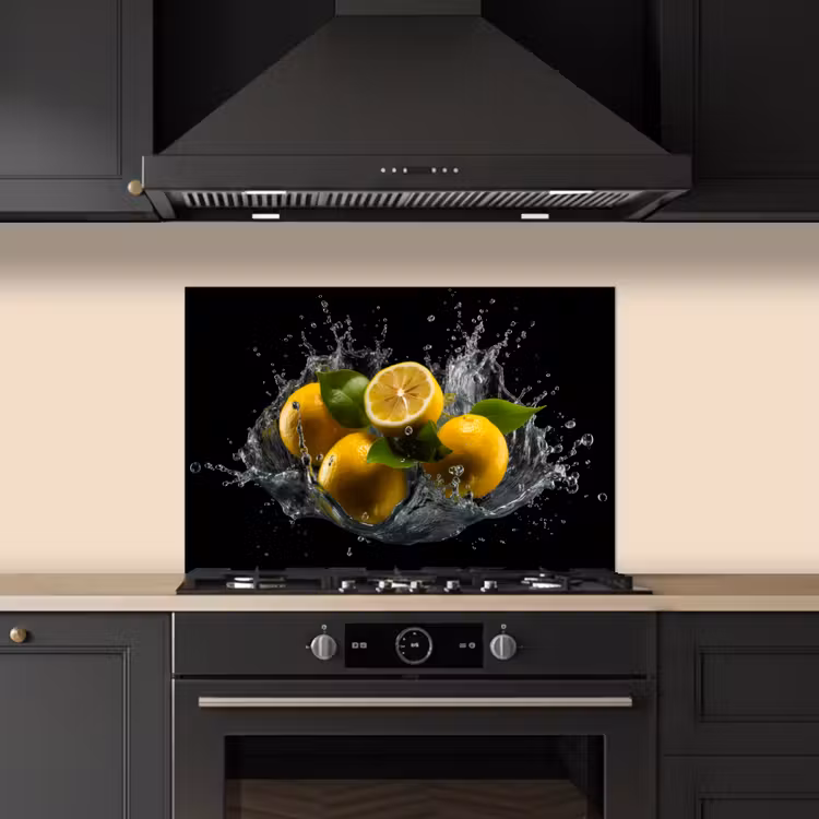 Citroen - Fruit - Geel - Zwart keuken achterwand spatscherm klein -sfeer1