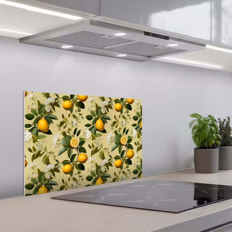 Citroen - Groen - Bloesem keuken achterwand spatscherm klein 900 -3d_schuin