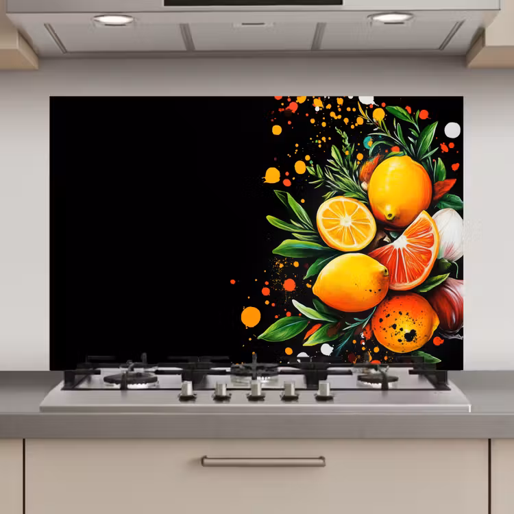 Citroenen - Zwart - Kruiden - Graffiti - Verf keuken achterwand spatscherm klein -3d_website