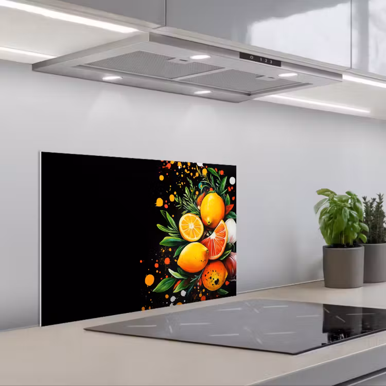 Citroenen - Zwart - Kruiden - Graffiti - Verf keuken achterwand spatscherm klein -3d_schuin