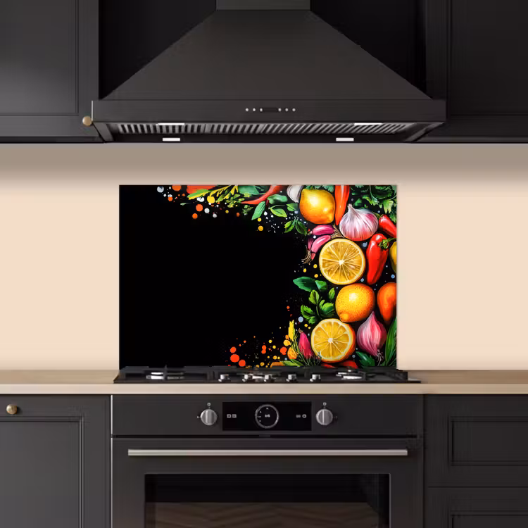 Citroenen - Peper - Kruiden - Graffiti - Verf - Abstract keuken achterwand spatscherm klein -sfeer1