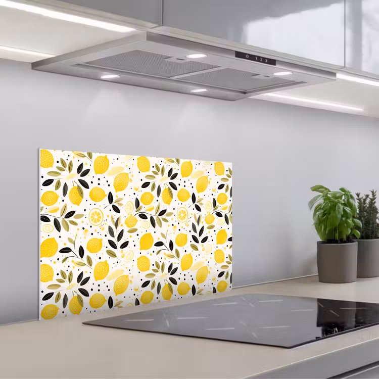 Citroenen - Geel - Wit - Stippen keuken achterwand spatscherm klein 900 -3d_schuin