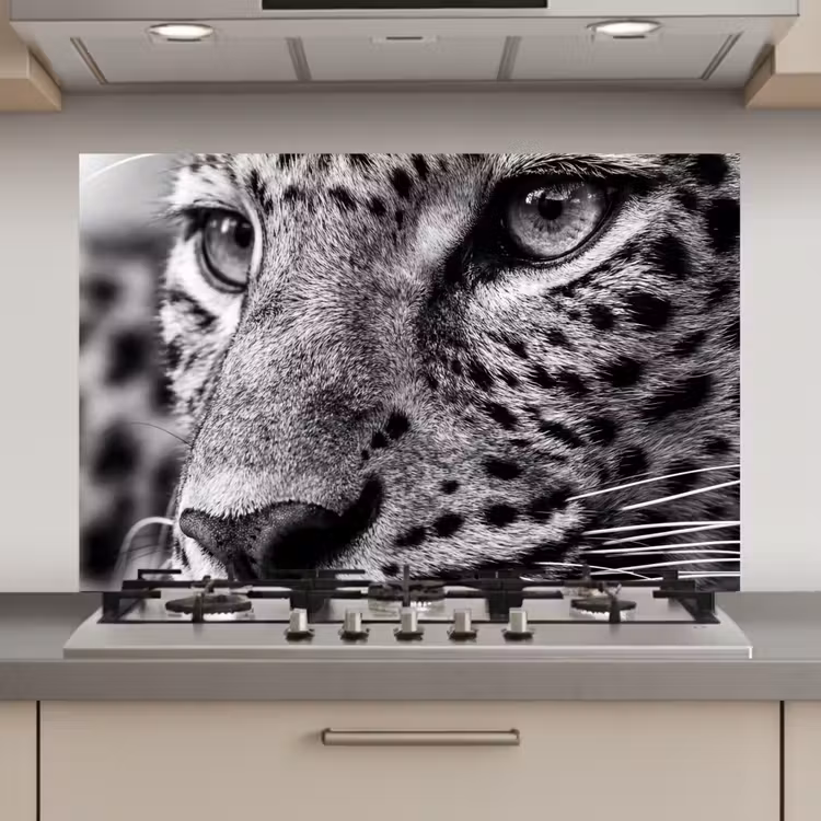 Luipaard - Zwart - Wit - Oog keuken achterwand spatscherm klein -3d_website