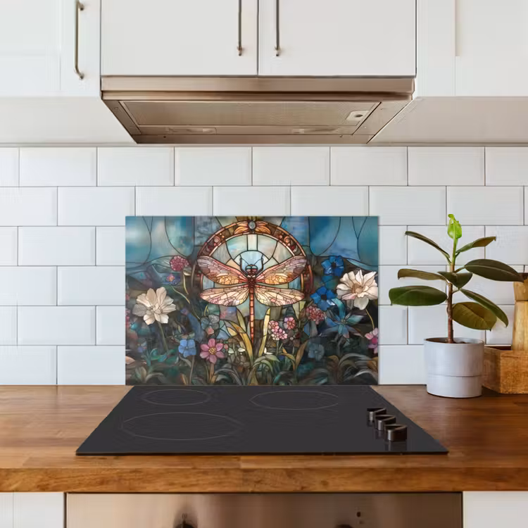 Libelle - Mozaïek - Bloemen - Kleurrijk keuken achterwand spatscherm klein -sfeer2