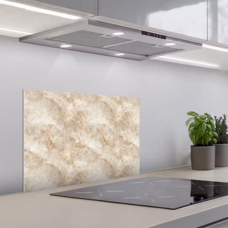 Lichtbeige - Onyx - Subtiel keuken achterwand spatscherm klein 900 -3d_schuin