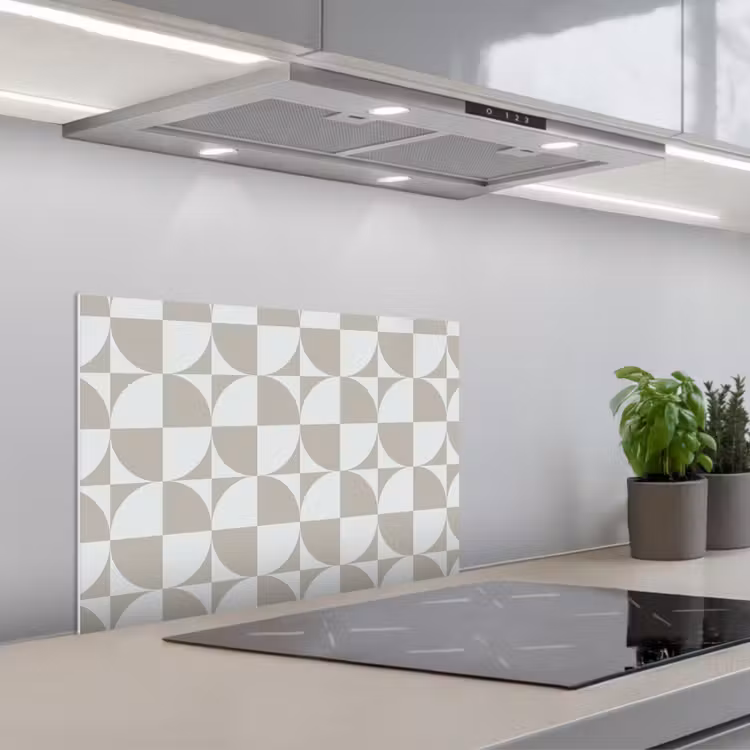 Lichtgrijs - Wit - Vierkant - Rond keuken achterwand spatscherm klein 900 -3d_schuin