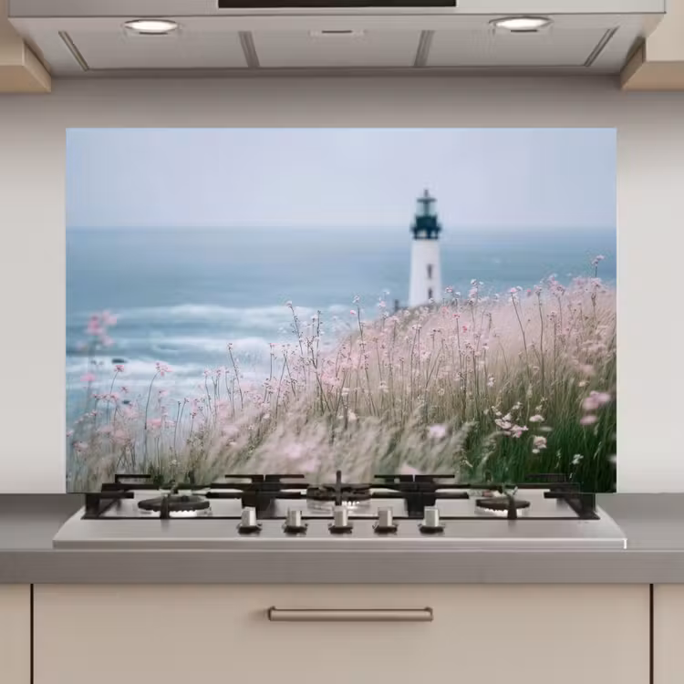 Vuurtoren - Klif - Zee - Bloemen keuken achterwand spatscherm klein -3d_website