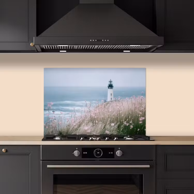 Vuurtoren - Klif - Zee - Bloemen keuken achterwand spatscherm klein -sfeer1