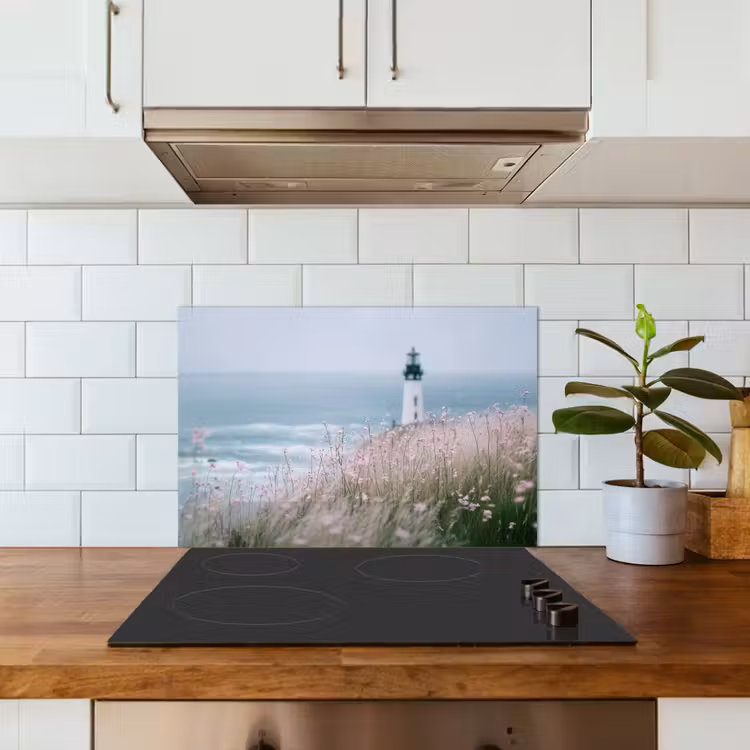 Vuurtoren - Klif - Zee - Bloemen keuken achterwand spatscherm klein -sfeer2