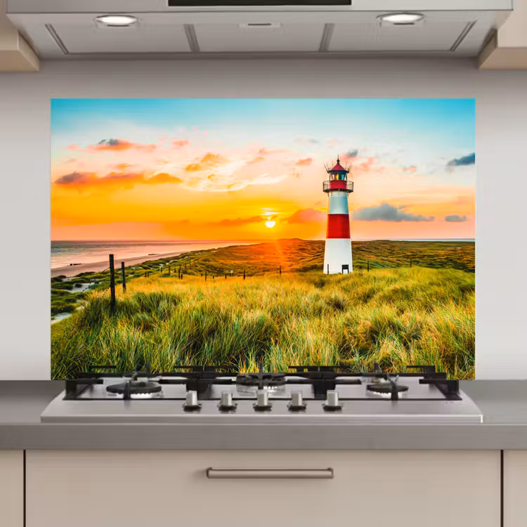 Vuurtoren - Natuur - Zon - Landschap - Gras - Strand - Zee keuken achterwand spatscherm klein -3d_website