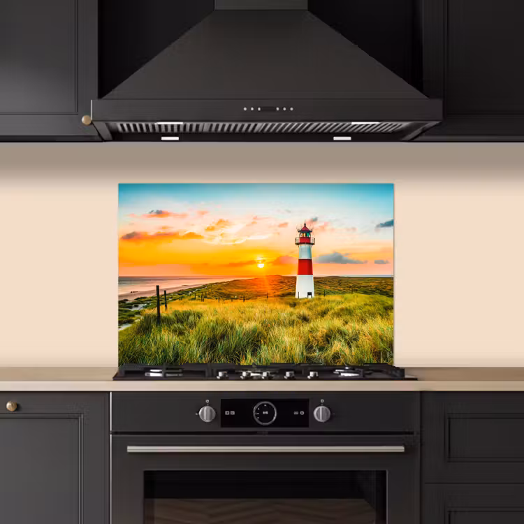 Vuurtoren - Natuur - Zon - Landschap - Gras - Strand - Zee keuken achterwand spatscherm klein -sfeer1
