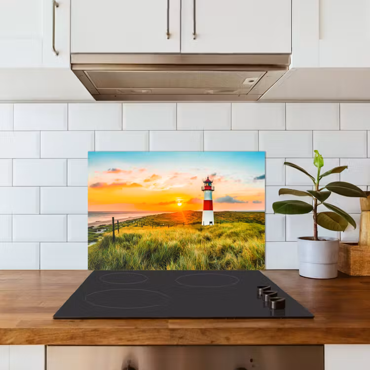 Vuurtoren - Natuur - Zon - Landschap - Gras - Strand - Zee keuken achterwand spatscherm klein -sfeer2