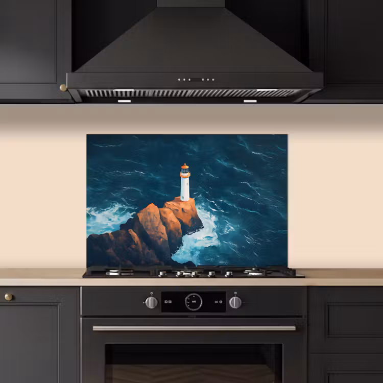Vuurtoren - Rots - Zee - Golven keuken achterwand spatscherm klein -sfeer1