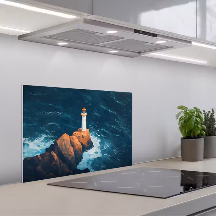 Vuurtoren - Rots - Zee - Golven keuken achterwand spatscherm klein -3d_schuin