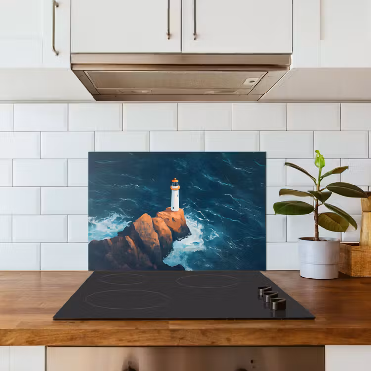 Vuurtoren - Rots - Zee - Golven keuken achterwand spatscherm klein -sfeer2