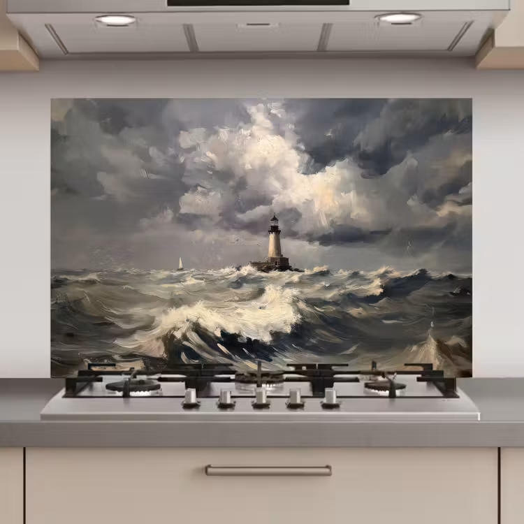 Vuurtoren - Golven - Storm keuken achterwand spatscherm klein -3d_website