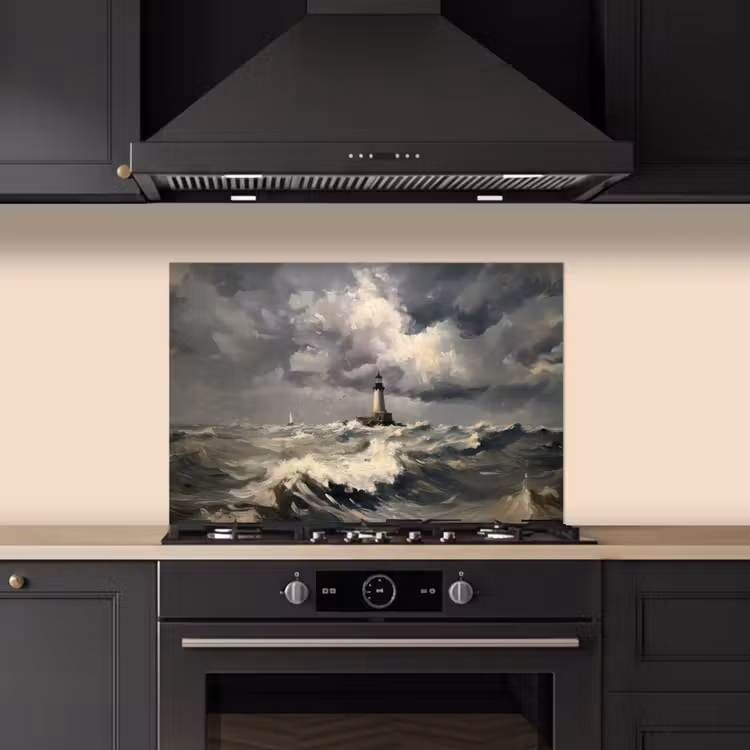 Vuurtoren - Golven - Storm keuken achterwand spatscherm klein -sfeer1