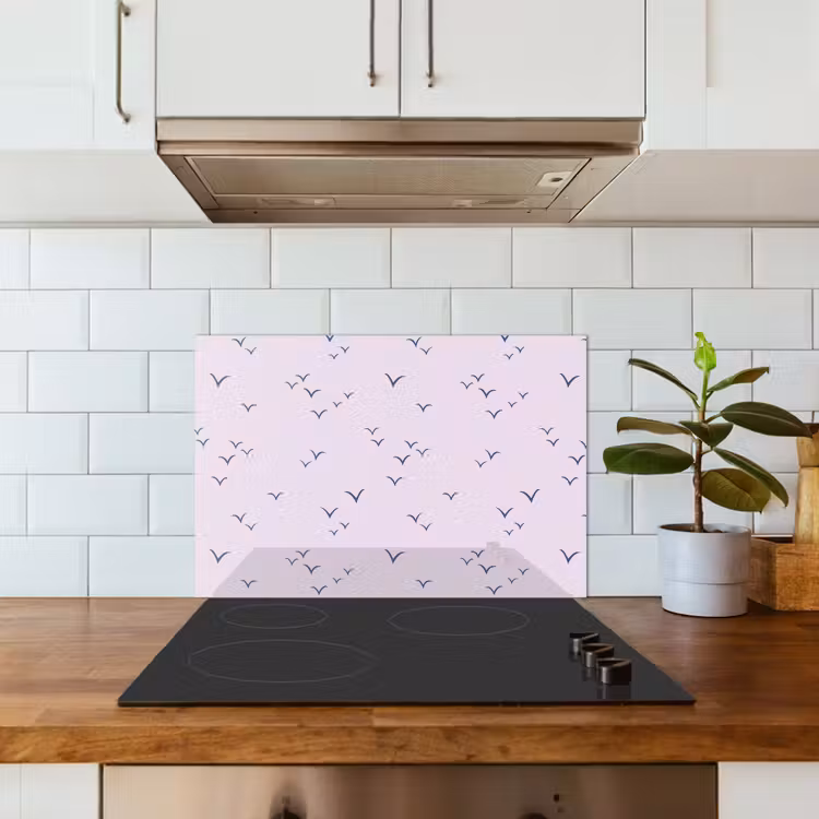 Lila - Vogels - Blauw keuken achterwand spatscherm klein 900 -sfeer2