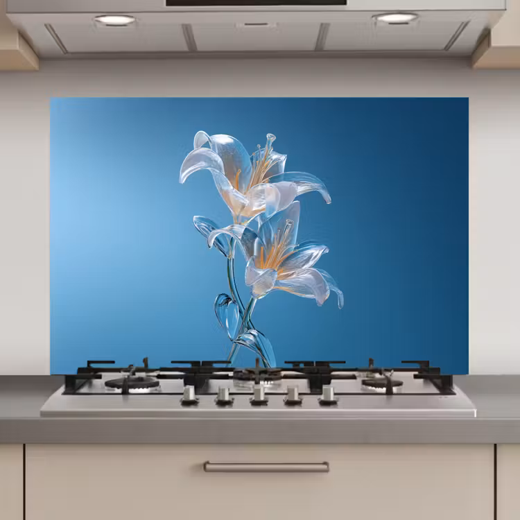 Lelies - Blauw - Glazen keuken achterwand spatscherm klein -3d_website
