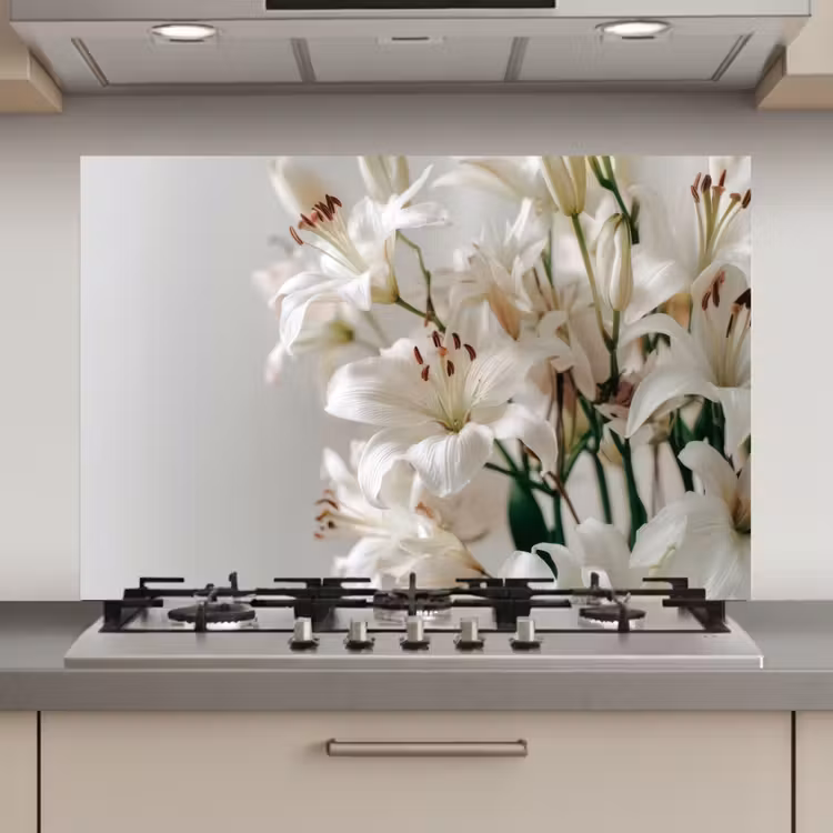 Lelies - Boekte - Wit - Meeldraden keuken achterwand spatscherm klein -3d_website