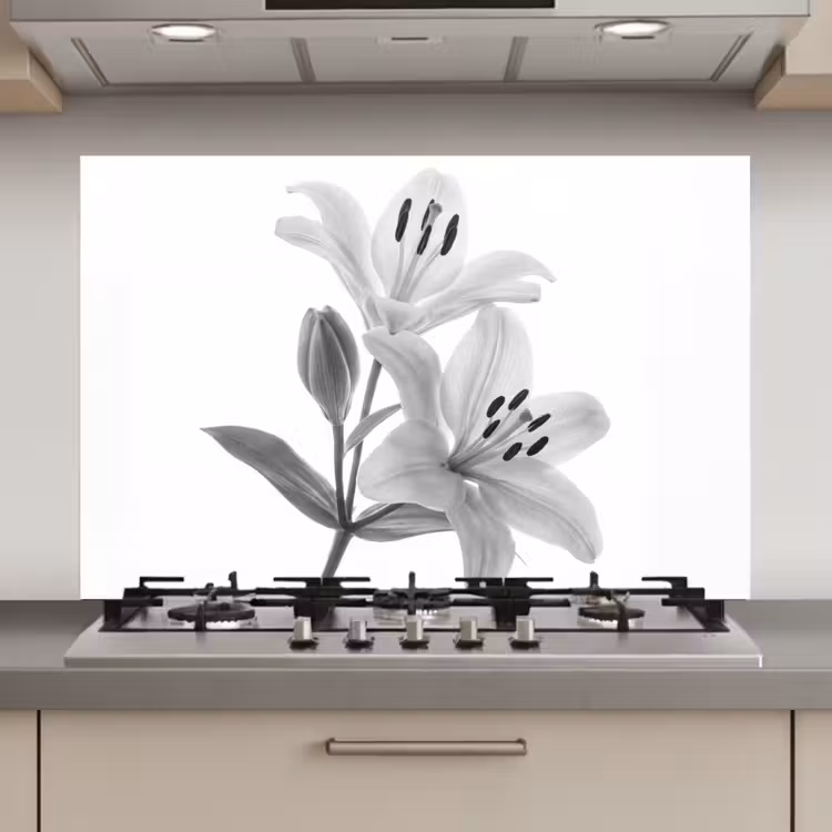 Lelies - Elegant - Zwart - Wit keuken achterwand spatscherm klein -3d_website