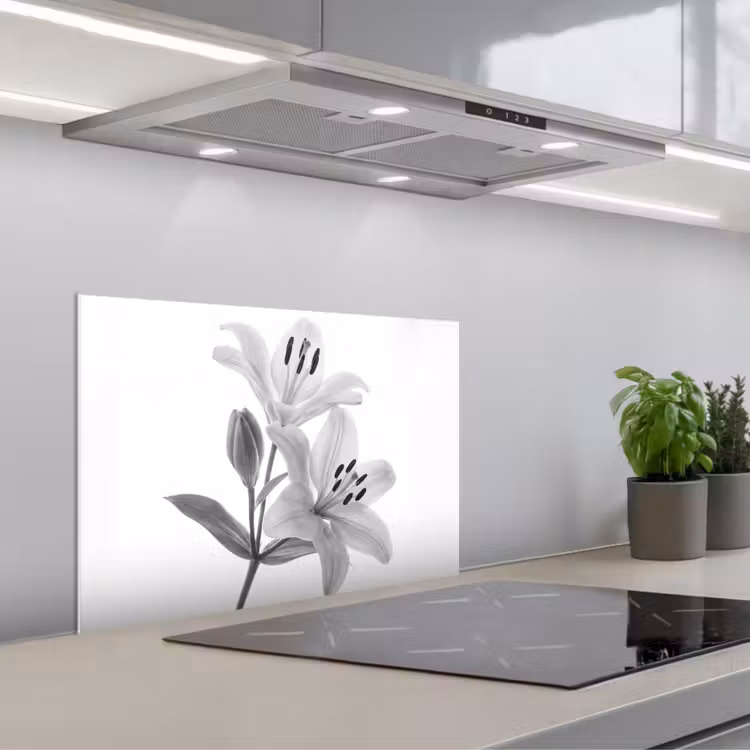 Lelies - Elegant - Zwart - Wit keuken achterwand spatscherm klein -3d_schuin