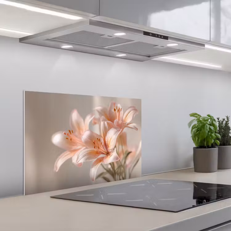 Lelies - Meeldraden - Roze - Wazig keuken achterwand spatscherm klein -3d_schuin