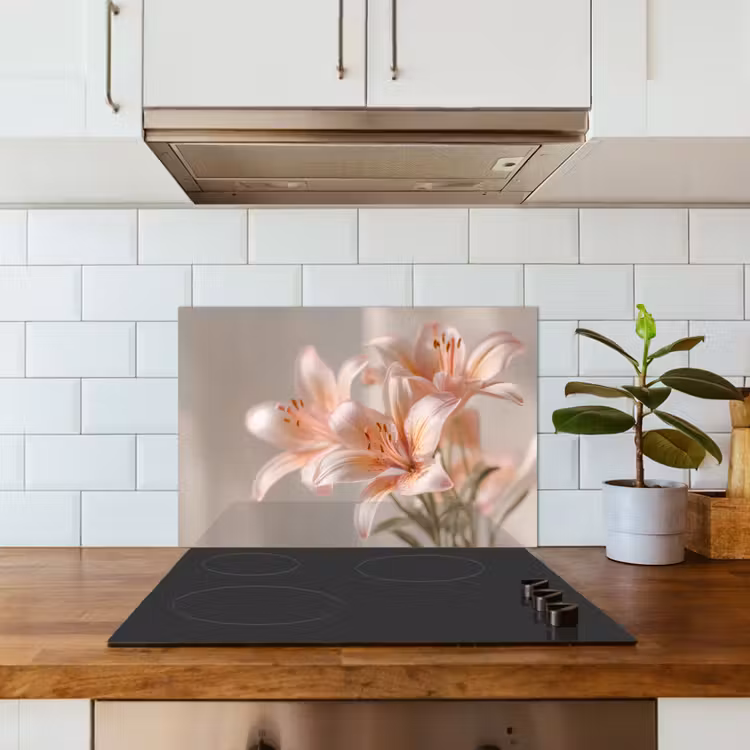 Lelies - Meeldraden - Roze - Wazig keuken achterwand spatscherm klein -sfeer2