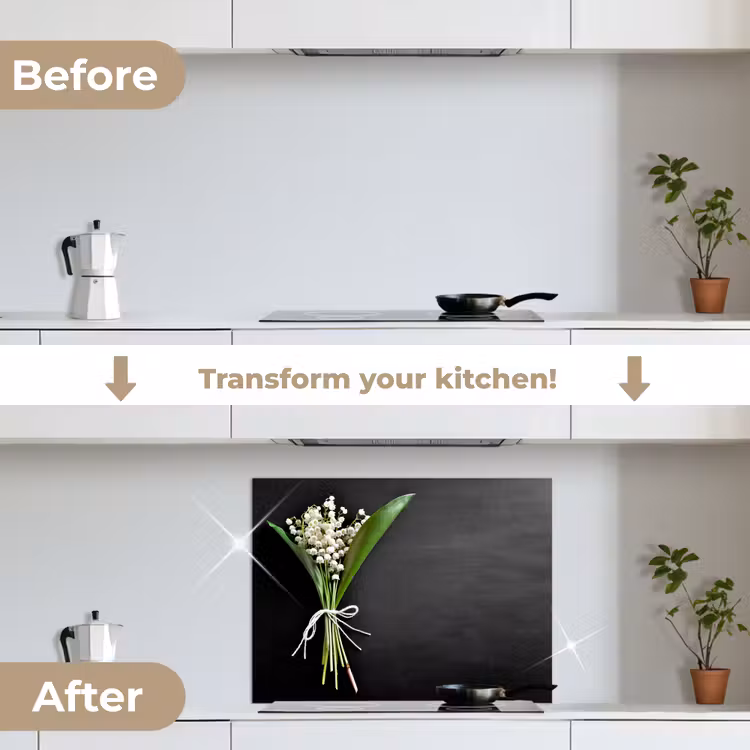 Lelietjes van dalen - Bloemen - Stilleven - Strik keuken achterwand spatscherm middel -voor_na_EN
