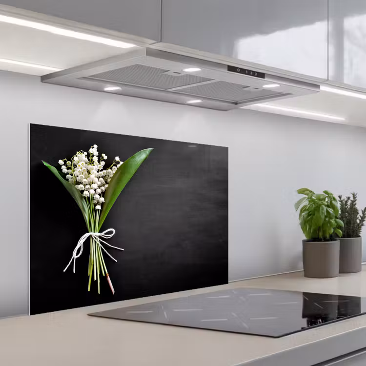 Lelietjes van dalen - Bloemen - Stilleven - Strik keuken achterwand spatscherm middel -3d_schuin