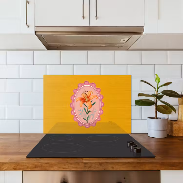 Lelie - Oranje - Lijst - Ovaal keuken achterwand spatscherm klein -sfeer2