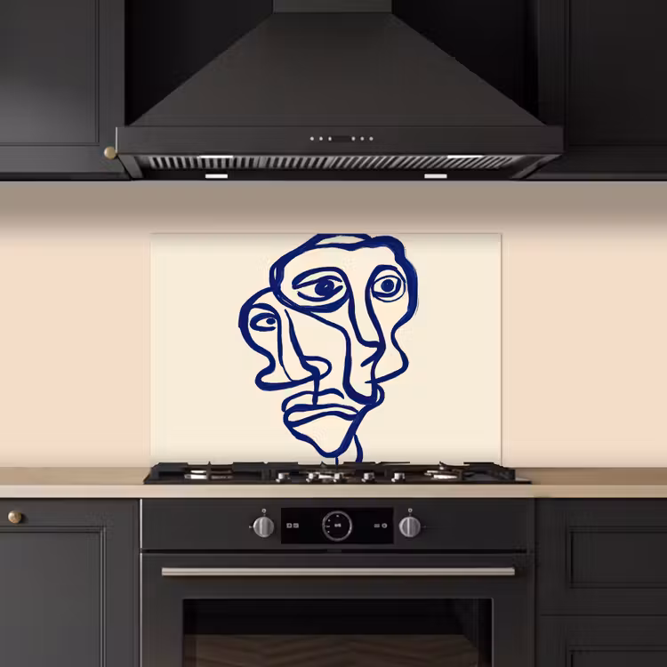 Lijntekening - Overlappende gezichten - Donkerblauw keuken achterwand spatscherm klein -sfeer1