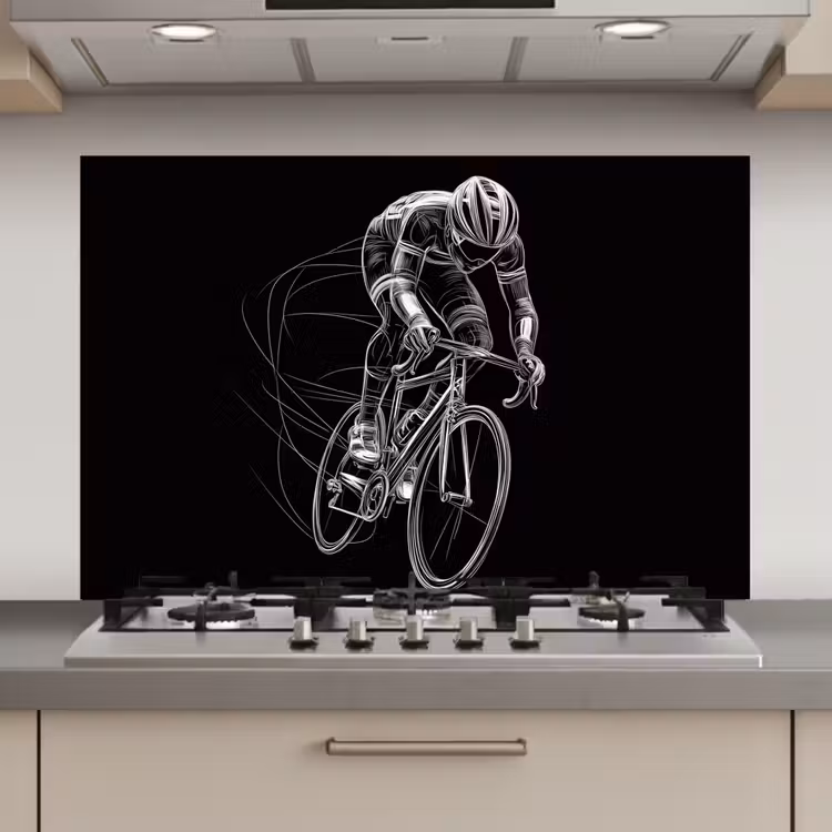 Lijntekening - Wit - Wielrennen - Snelheid keuken achterwand spatscherm klein -3d_website