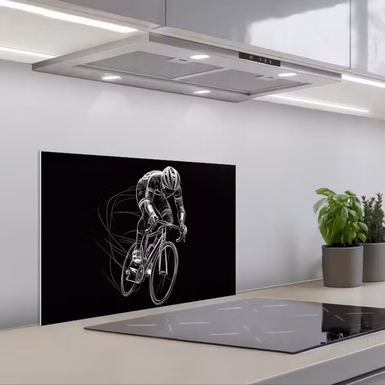 Lijntekening - Wit - Wielrennen - Snelheid keuken achterwand spatscherm klein -3d_schuin