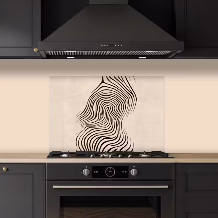 Lijnen - Abstract - Golvend - Zwart keuken achterwand spatscherm klein -sfeer1