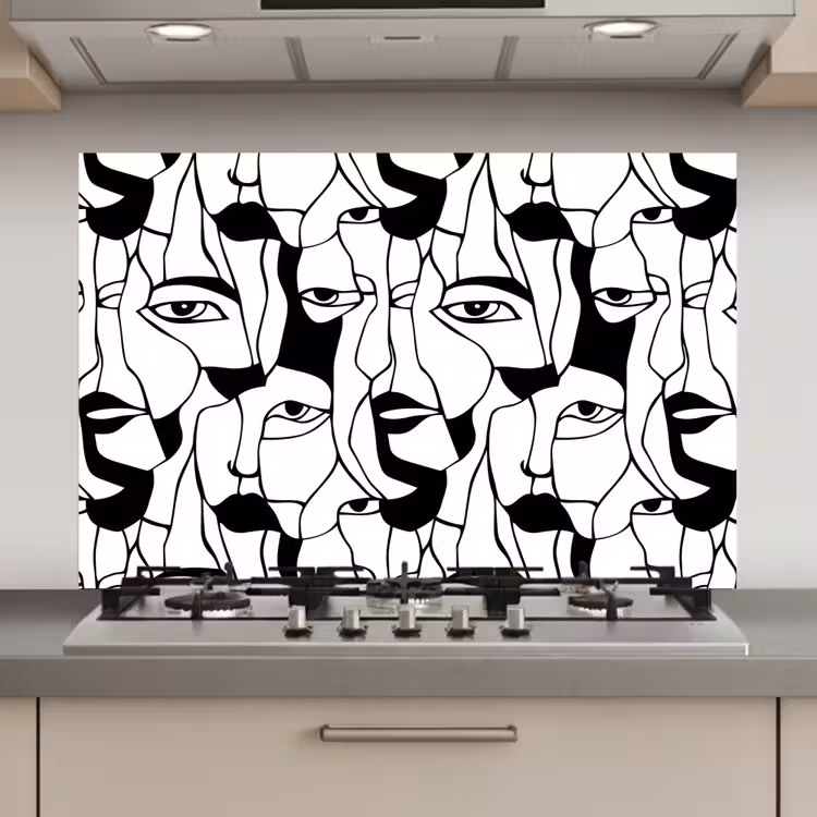 Lijnen - Gezichten - Zwart - Wit keuken achterwand spatscherm klein 900 -3d_website