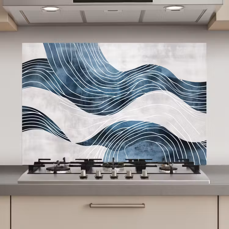 Lijnen - Golven - Abstract - Blauw keuken achterwand spatscherm klein -3d_website