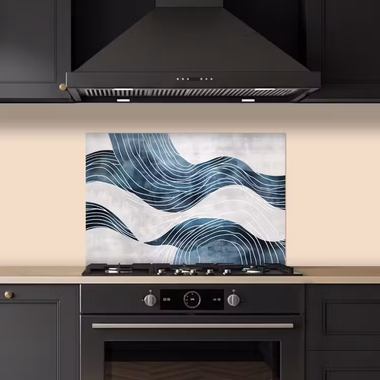 Lijnen - Golven - Abstract - Blauw keuken achterwand spatscherm klein -sfeer1