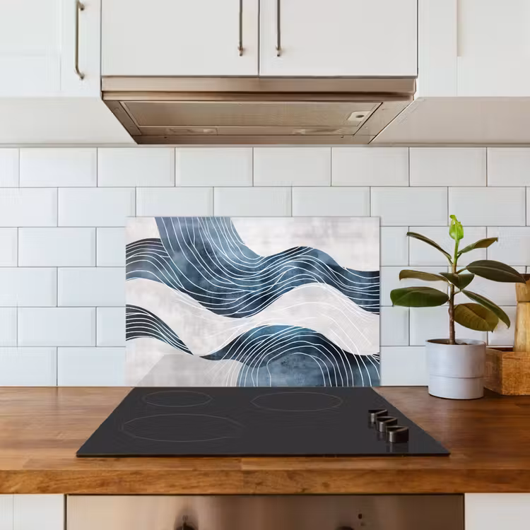 Lijnen - Golven - Abstract - Blauw keuken achterwand spatscherm klein -sfeer2