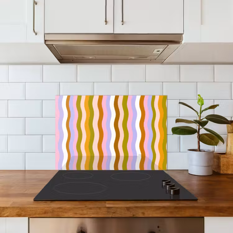 lijnen - Golven - Pastelkleuren - Patroon keuken achterwand spatscherm klein -sfeer2