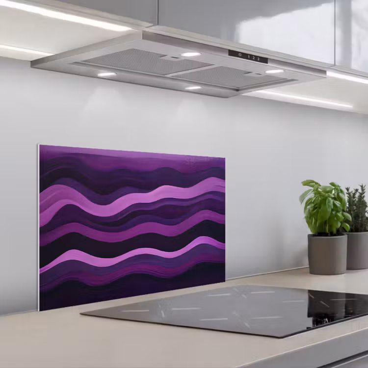 Lijnen - Golven - Paars - Abstract keuken achterwand spatscherm klein -3d_schuin