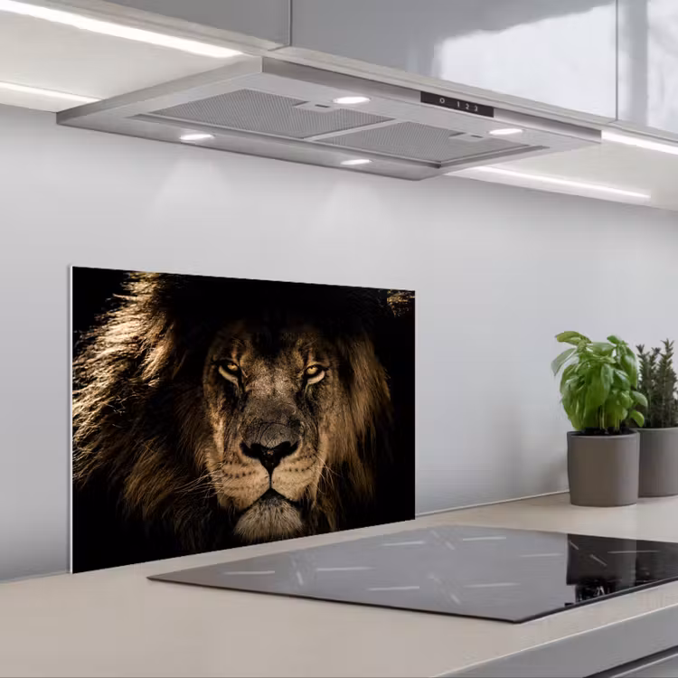 Leeuw - Dieren - Zwart - Portret keuken achterwand spatscherm klein -3d_schuin