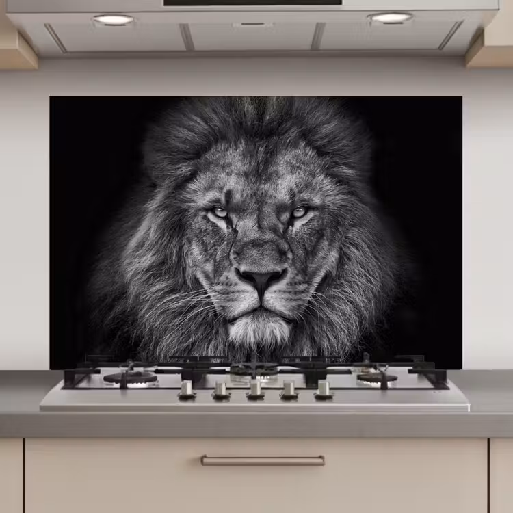 Leeuw - Dieren - Zwart - Wit keuken achterwand spatscherm klein -3d_website