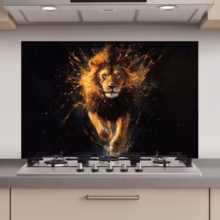 Leeuw - Zwart - Oranje - Verf keuken achterwand spatscherm klein -3d_website