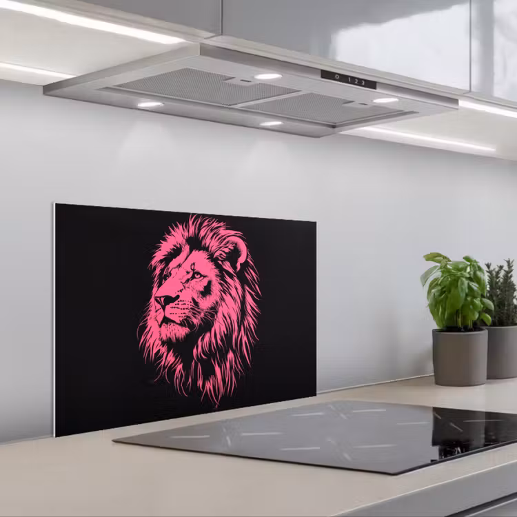 Leeuw - Zwart - Roze - Neon keuken achterwand spatscherm klein -3d_schuin