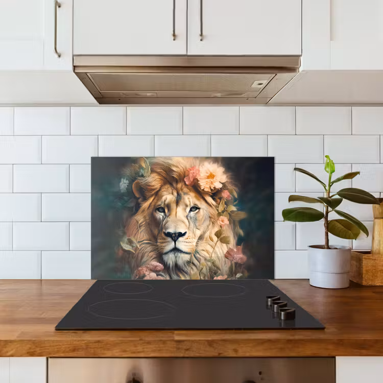 Leeuw - Leeuwenkop - Wilde dieren - Bloemen keuken achterwand spatscherm klein -sfeer2