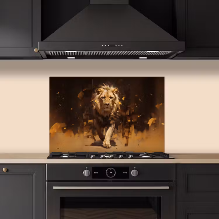 Leeuw - Geschilderd - Abstract - Goud keuken achterwand spatscherm klein -sfeer1