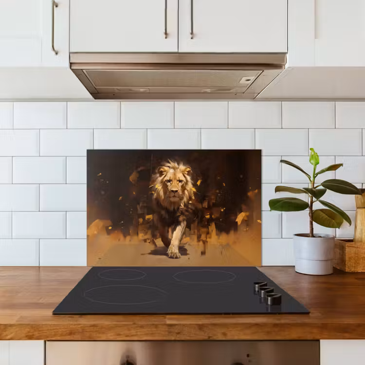 Leeuw - Geschilderd - Abstract - Goud keuken achterwand spatscherm klein -sfeer2